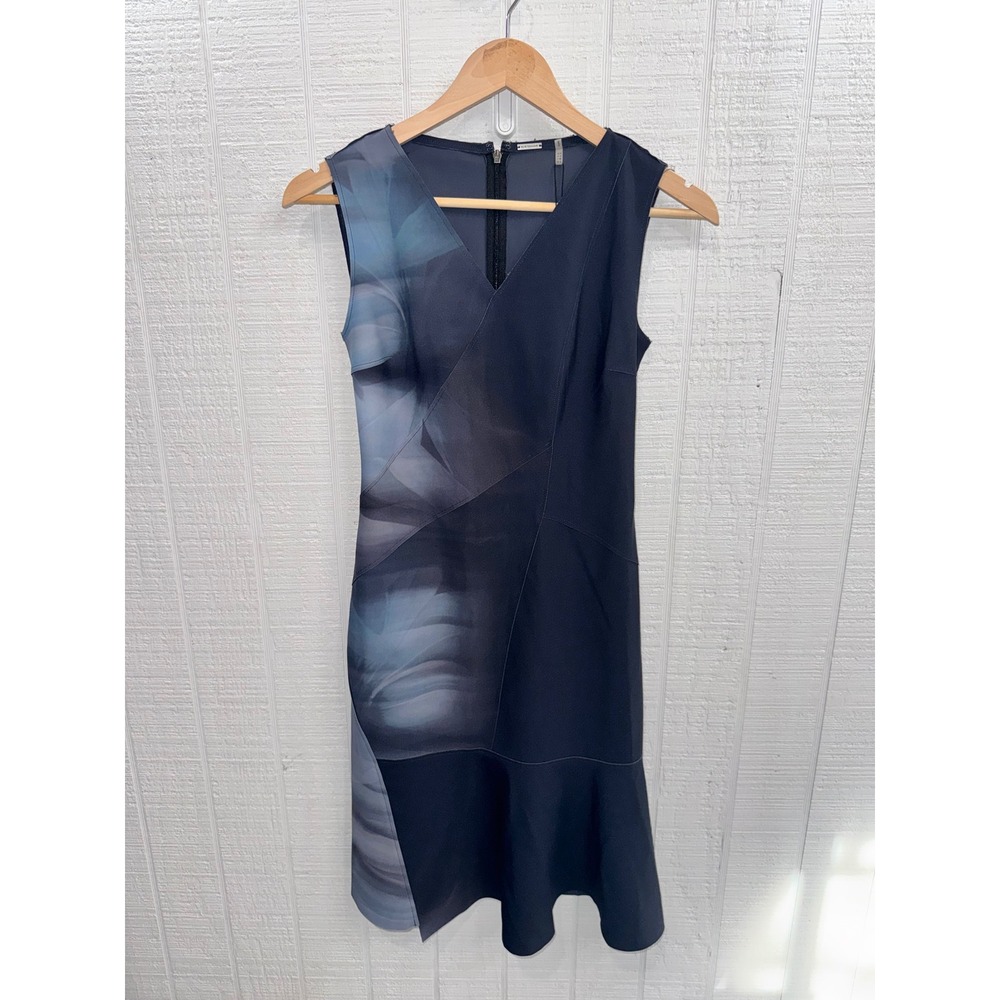 Elie Tahari Jadyn Dress Womens Navy Blue Abstract Floral Neoprene Size 2